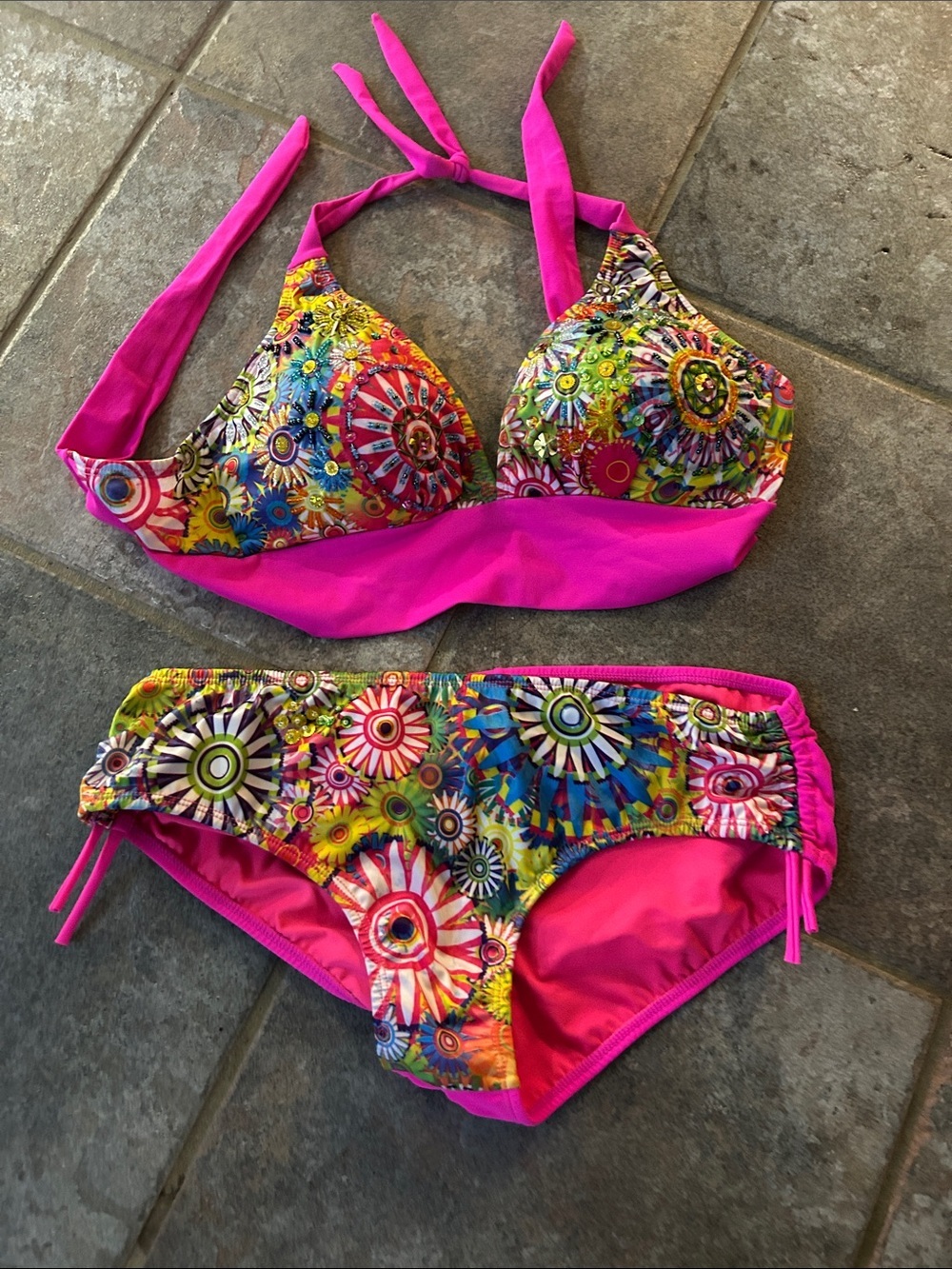 Floral beaded bikini set